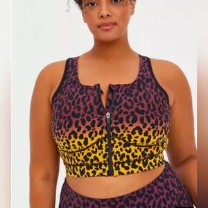 Torrid Sports Bra Ombre Leopard Zip Front
